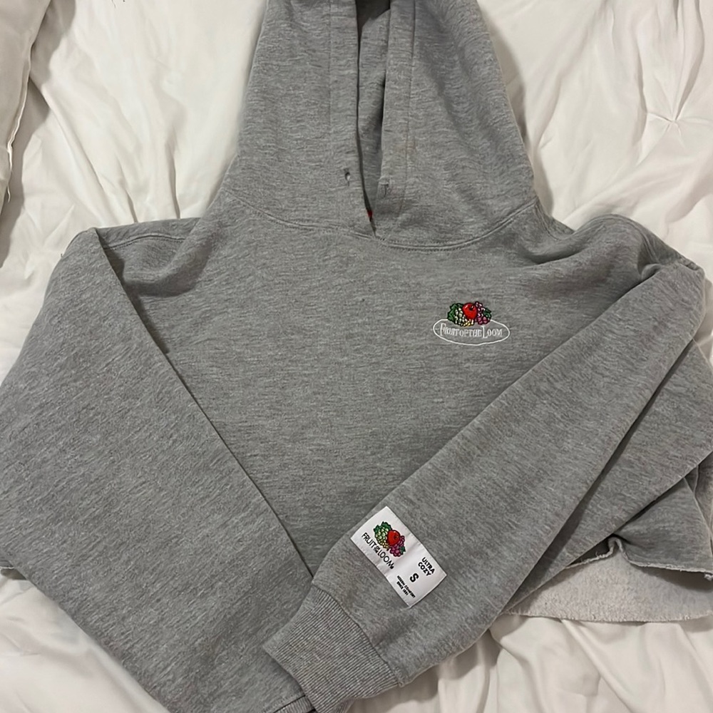 Fruit of the Loom grey cropped hoodie - Picture 1 of 9
